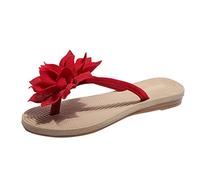 Sandali estivi da donna con decorazioni floreali, infradito da spiaggia, comode infradito piatte per passeggiate costiere, vacanze, attività al mare, relax casual e uso quotidiano, Rosso, 37.5 EU