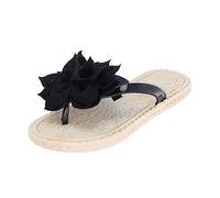Sandali estivi da donna con decorazioni floreali, infradito da spiaggia, comode infradito piatte per passeggiate costiere, vacanze, attività al mare, relax casual e uso quotidiano, Nero , 37.5 EU