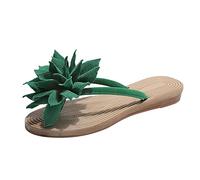 Sandali estivi da donna con decorazioni floreali, infradito da spiaggia, comode infradito piatte per passeggiate costiere, vacanze, attività al mare, relax casual e uso quotidiano, Verde, 38.5 EU