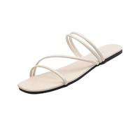 Sandali estivi da donna con due cinghie per gite casuali: pantofole piatte con punta aperta per comfort e stile nella vita di tutti i giorni., beige., 40 EU Stretta