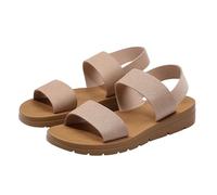Sandali estivi da donna con due cinturini, sandali da spiaggia, sandali aperti con zeppa, eleganti e comodi, antiscivolo, per il tempo libero, in pelle sintetica, beige., 37 EU