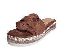 Sandali estivi da donna con fiocco in tessuto estivo traspirante scarpe piatte da donna sandali da spiaggia con supporto per arco, Marrone, 40 EU