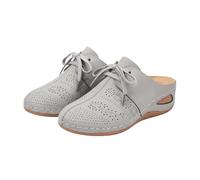 Sandali estivi da donna con lacci, in pelle scamosciata, con zeppa, comodi, scarpe da passeggio vintage, punta chiusa, traspiranti, scarpe, Cenere Chiaro, 37 EU