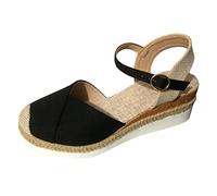 Sandali estivi da donna con plateau e zeppa, stile romano, in tela, retrò, eleganti infradito per ragazze, attività all'aperto, tempo libero, estive, Nero , 38 EU