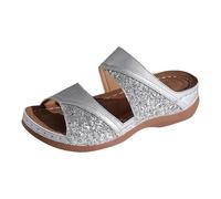 Sandali estivi da donna con scollo a bocca di pesce, paillettes, comodi e alla moda, con plateau spesso, scarpe da college, da donna, 43, argento, 41 EU