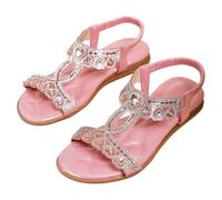 Sandali estivi da donna, con strass, con brillantini, stile bohémien, con plantare, con elastico, Slingback, scarpe estive aperte, sandali da esterno piatti, larghi, Z1 rosa., 42 EU