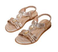 Sandali estivi da donna, con strass, con brillantini, stile bohémien, con plantare, con elastico, Slingback, scarpe estive aperte, sandali da esterno piatti, larghi, Z1 Gold, 43 EU