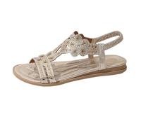 Sandali estivi da donna, con strass, da trekking, piatti, da spiaggia, antiscivolo, traspiranti, comodi, per il tempo libero, con slingback, sandali boho romani, gold, 41 EU