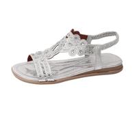 Sandali estivi da donna, con strass, da trekking, piatti, da spiaggia, antiscivolo, traspiranti, comodi, per il tempo libero, con slingback, sandali boho romani, argento, 40 EU