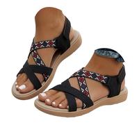 Sandali estivi da donna con supporto dell'arco plantare, cinturino alla caviglia regolabile, in rete, casual, suola in gomma, glitter, leggeri e comodi sandali estivi con cinturino alla caviglia, Nero