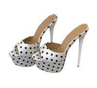 Sandali Estivi da Donna con Tacco a Pois - Sandali Mulo da Donna con Plateau Sottile a Spillo 16 cm per invitati a Matrimoni e Vacanze,Bianca,37 EU