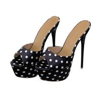 Sandali Estivi da Donna con Tacco a Pois - Sandali Mulo da Donna con Plateau Sottile a Spillo 16 cm per invitati a Matrimoni e Vacanze,Nero,40 EU