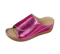 Sandali estivi da donna con tacco a zeppa, comodi sandali in pelle, semplici e solidi, con plantare, con zeppa, sandali ortopedici per tutti i giorni, Rosa acceso., 37 EU