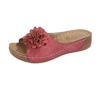 Sandali estivi da donna con zeppa bassa retrò e ciabatte antiscivolo da passeggio pantofole casual aperte supporto arco plantare scivoli da spiaggia con fiori 3D comode scarpe da fuga per tutti i