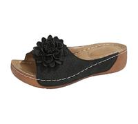 Sandali estivi da donna con zeppa bassa retrò e ciabatte antiscivolo da passeggio pantofole casual aperte supporto arco plantare scivoli da spiaggia con fiori 3D comode scarpe da fuga per tutti i