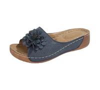 Sandali estivi da donna con zeppa bassa retrò e ciabatte antiscivolo da passeggio pantofole casual aperte supporto arco plantare scivoli da spiaggia con fiori 3D comode scarpe da fuga per tutti i