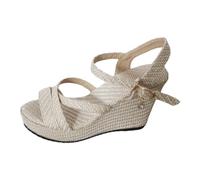 Sandali estivi da donna, con zeppa, comodi, con plateau estivi, traspiranti, con punta aperta, in tinta unita, semplici, leggeri, sandali morbidi a maglia, beige., 41 EU