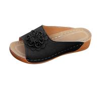 Sandali estivi da donna con zeppa e fiore, punta aperta, casual | Mules da donna con zeppa a punta aperta per le vacanze estive che offrono un'eleganza casual senza sforzo