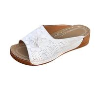 Sandali estivi da donna con zeppa e fiore, punta aperta, casual | Mules da donna con zeppa a punta aperta per le vacanze estive che offrono un'eleganza casual senza sforzo