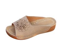 Sandali estivi da donna con zeppa e fiore, punta aperta, casual | Mules da donna con zeppa a punta aperta per le vacanze estive che offrono un'eleganza casual senza sforzo