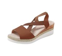 Sandali estivi da donna con zeppa, estivi, da donna, eleganti, alla caviglia, elastici, con tacco a croce, con cinturino a croce, espadrilles, marrone, 39 EU