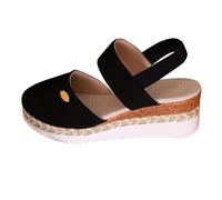 Sandali estivi da donna con zeppa, sandali da donna con cinghie, sandali da donna con punta chiusa, sandali con zeppa, sandali per il tempo libero, sandali a piedi nudi, Nero , 37 EU