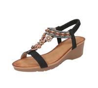 Sandali estivi da donna con zeppa, sandali romani da donna con tacco, a spina di pesce, espadrilles, traspiranti, da spiaggia, bohémien, da donna, con zeppa, vintage, Nero , 41 EU