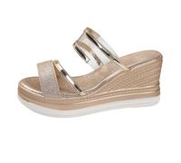 Sandali estivi da donna, con zeppa, stile bohémien, leggeri, ortopedici, per esterni, con zeppa, con punta aperta, antiscivolo, da spiaggia, gold, 38 EU