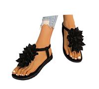 Sandali estivi da donna, eleganti a forma di pesce, con tacco, bel design floreale, per il tempo libero, infradito, Nero , 37 EU