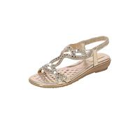 Sandali Estivi Da Donna Eleganti Comodi Bassi Sandali Con Strass Piatti Bohemia Antiscivolo Sandalo Gioiello Leggere Stile Romano Aperta Sandalo Da Mare Cerimonia Morbida Spiaggia Traspirante 2025