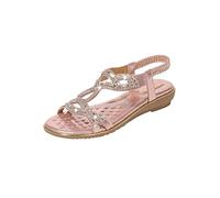 Sandali Estivi Da Donna Eleganti Comodi Bassi Sandali Con Strass Piatti Bohemia Antiscivolo Sandalo Gioiello Leggere Stile Romano Aperta Sandalo Da Mare Cerimonia Morbida Spiaggia Traspirante 2025