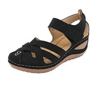 Sandali estivi da donna, eleganti con punta aperta, sandali piatti, sandali bohémien, antiscivolo, eleganti, estivi, feste, per il tempo libero, Nero , 36 EU