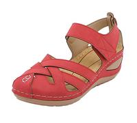 Sandali estivi da donna, eleganti con punta aperta, sandali piatti, sandali bohémien, antiscivolo, eleganti, estivi, feste, per il tempo libero, Colore: rosso, 37 EU