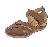 Sandali estivi da donna, eleganti con punta aperta, sandali piatti, sandali bohémien, antiscivolo, eleganti, estivi, feste, per il tempo libero, marrone, 41 EU