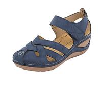 Sandali estivi da donna, eleganti con punta aperta, sandali piatti, sandali bohémien, antiscivolo, eleganti, estivi, feste, per il tempo libero, Blu, 37 EU
