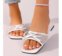 Sandali estivi da donna eleganti e alla moda in pizzo e rete con fiocco decorativo, slip-on, punta quadrata, flat, bianchi, sandali da spiaggia CN36,CN37,CN38,CN39,CN40,CN41,CN42,CN43Lettere,Colore un