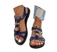 Sandali estivi da donna, eleganti, estivi, comodi, sandali piatti, da spiaggia, alla caviglia, eleganti, leggeri, comodi, Blu marino, 38 EU