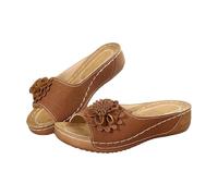 Sandali estivi da donna, eleganti, in pelle, con suole morbide, aperte, estivi, slip-on per Arch Support Slippers comodi, marrone, 40 EU