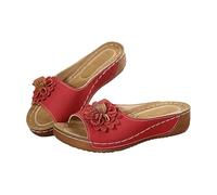 Sandali estivi da donna, eleganti, in pelle, con suole morbide, aperte, estivi, slip-on per Arch Support Slippers comodi, Colore: rosso, 39 EU