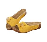Sandali estivi da donna, eleganti, in pelle, con suole morbide, aperte, estivi, slip-on per Arch Support Slippers comodi, giallo., 42 EU