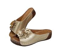 Sandali estivi da donna, eleganti, in pelle, con suole morbide, aperte, estivi, slip-on per Arch Support Slippers comodi, gold, 39 EU