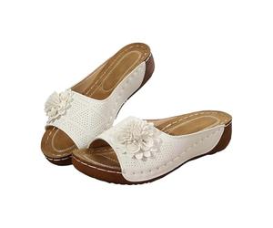 Sandali estivi da donna, eleganti, in pelle, con suole morbide, aperte, estivi, slip-on per Arch Support Slippers comodi, bianco, 40 EU