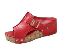 Sandali estivi da donna, eleganti, in sughero, estivi, per il tempo libero, da spiaggia, Colore: rosso, 43 EU