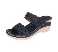 Sandali estivi da donna, eleganti, leggeri, con applicazioni floreali e suola morbida, comodi da indossare per le giornate calde, suola antiscivolo per la sicurezza, Blu marino, 38 EU