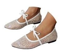 Sandali estivi da donna, eleganti, piatti, con tacco piatto, in pizzo, eleganti, comodi, bianche, per spiaggia, città, giardino e piscina, gold, 41 EU