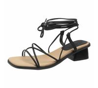 Sandali Estivi da Donna Eleganti Sandali di grandi dimensioni del commercio estate nuovo stile fata anello per i piedi cinturini scarpe romane una parola con tacco quadrato tacco medio ( Black, 39)