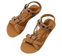 Sandali estivi da donna, eleganti sandali romani, da donna, etnico, estivi, con suola piatta, leggeri, gladiatore, traspiranti, per il tempo libero, marrone, 43 EU