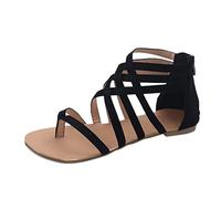Sandali estivi da donna, eleganti suola morbida, con punta aperta, leggeri, ortopedici, traspiranti, piatti, sportivi, feste, per il tempo libero, Nero , 41 EU