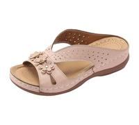 Sandali estivi da donna, in pelle, con zeppa, slip-on, con plateau, a bocca di pesce, piatti, ortopedici, con motivo floreale, sandali bohémien, per il tempo libero, Colore: rosa., 41 EU