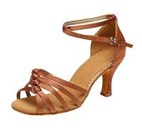 Sandali estivi da donna, per danza latina, tacchi alti, tango e paillettes, Marrone, 37.5 EU